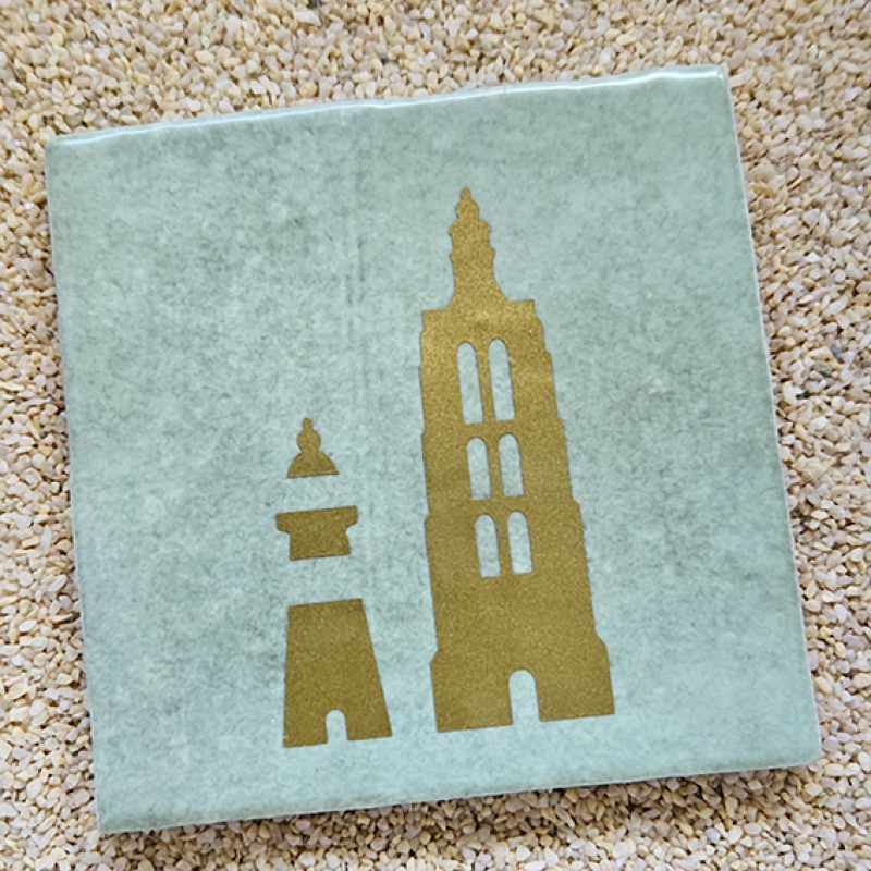 Tegeltje Westkapelle - twee torens - goud