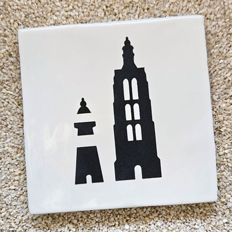 Tegeltje Westkapelle - twee torens - donkerblauw